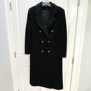 EUC 100% Wool Overcoat, Black, Pockets, Button Close, Lined, Made in USA, Size 4